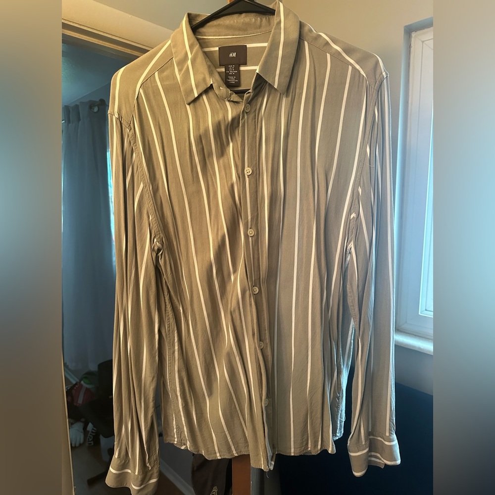 Men slim fit dress shirt striped green H&M